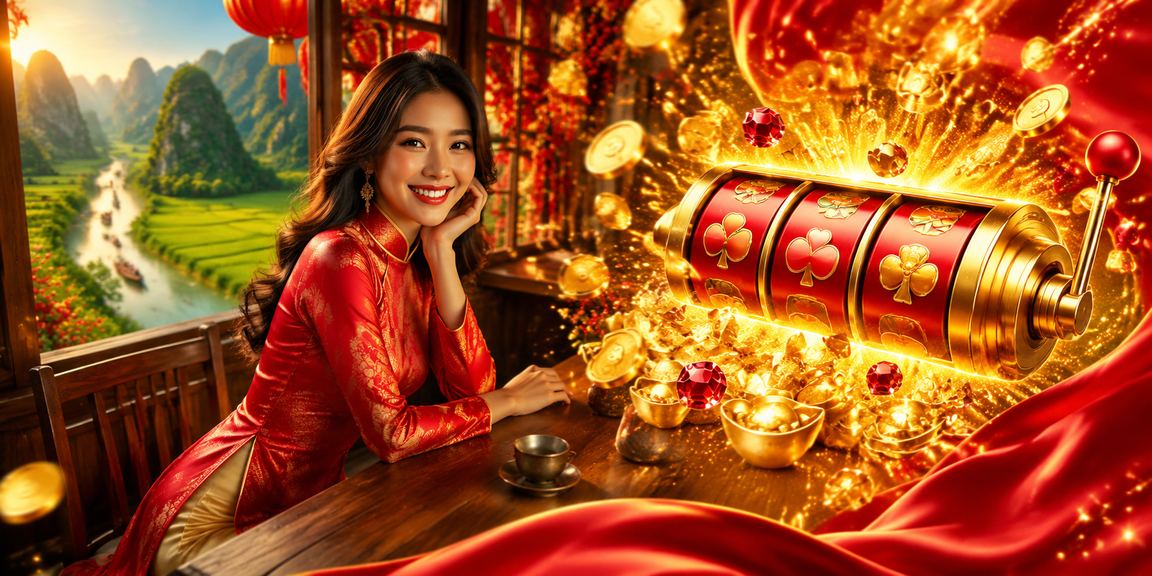 Người chơi trải nghiệm slot game tại Ninh Bình với trang phục áo dài truyền thống