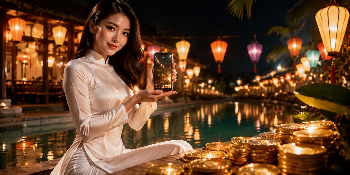 Khung cảnh cá cược casino sôi động tại Vietnam với ánh đèn hiện đại